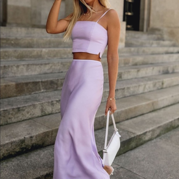 NWT Zara Lilac Satin Crop Top & Skirt Set - Picture 2 of 8